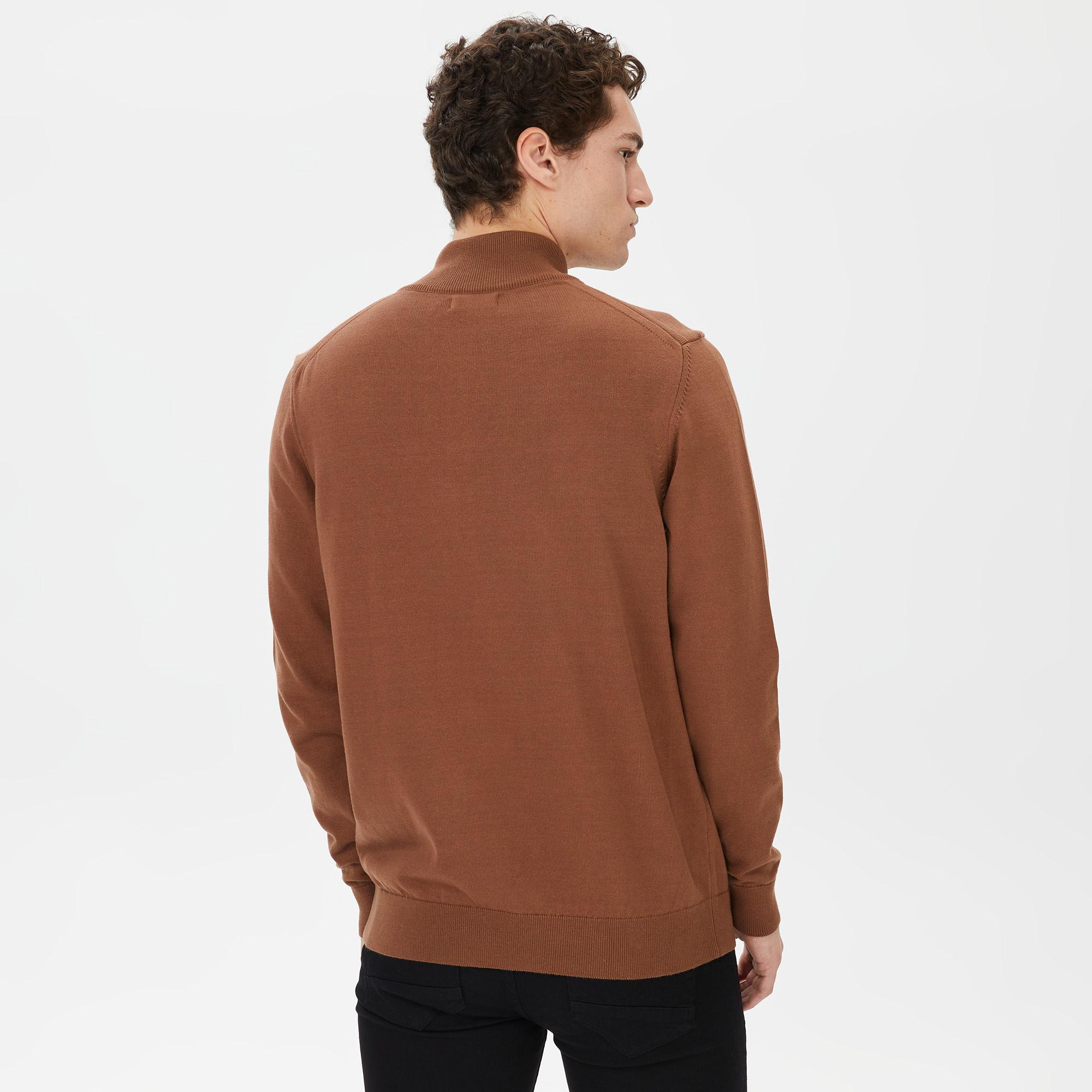 Nautica Erkek Kahverengi Standart Fit Dik Yakalı Triko