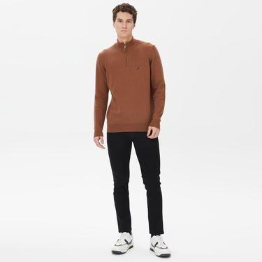  Nautica Erkek Kahverengi Standart Fit Dik Yakalı Triko