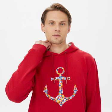  Nautica Erkek Kırmızı Standart Fit Kapüşonlu Sweatshirt