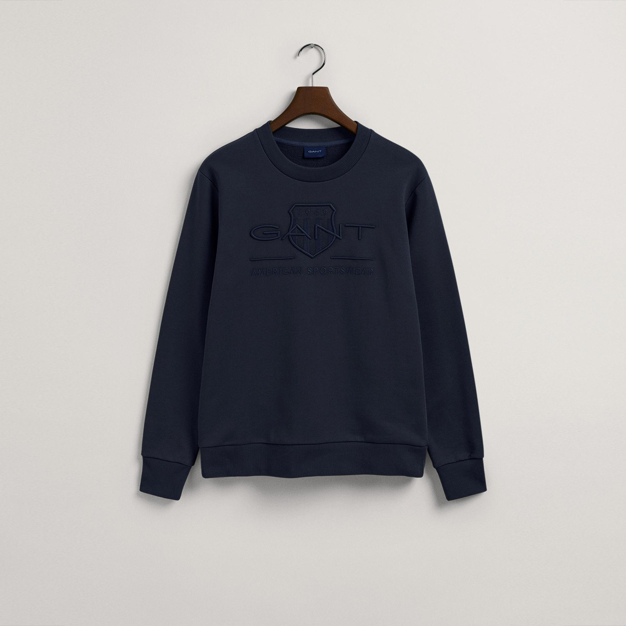GANT Erkek Lacivert Regular Fit Bisiklet Yaka Logolu Sweatshirt