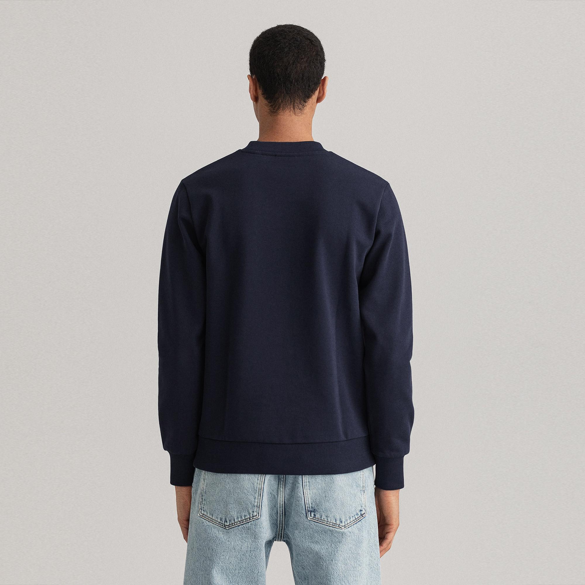 GANT Erkek Lacivert Regular Fit Bisiklet Yaka Logolu Sweatshirt