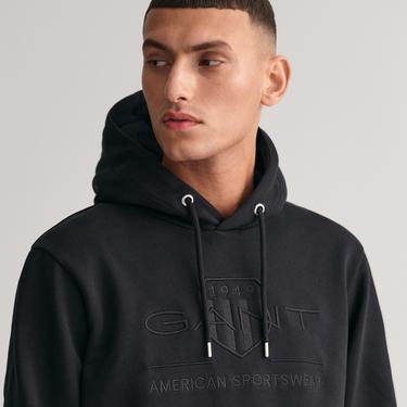  Gant Erkek Siyah Regular Fit Kapüşonlu Logolu Sweatshirt