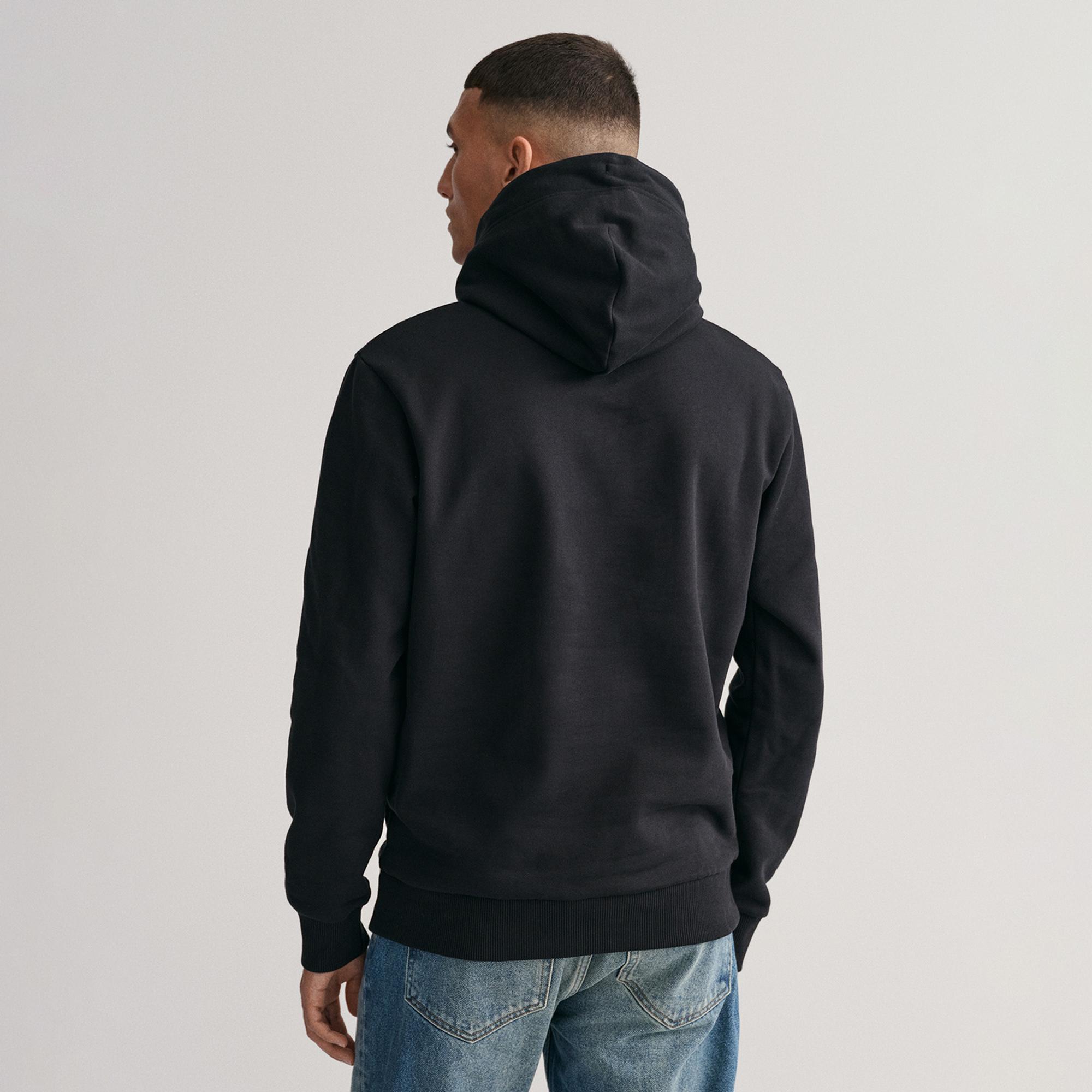 Gant Erkek Siyah Regular Fit Kapüşonlu Logolu Sweatshirt
