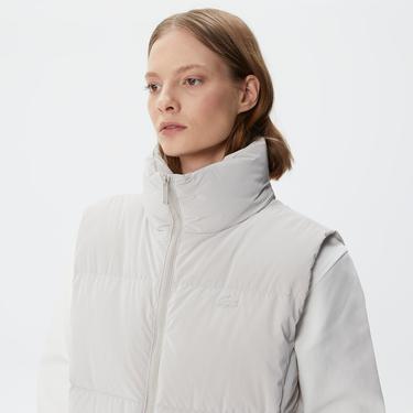  Lacoste Kadın Dik Yaka Kapitone Gri Yelek