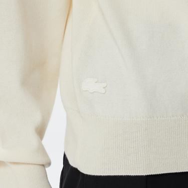  Lacoste Kadın Regular Fit Dik Yaka Baskılı Beyaz Kazak