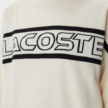  Lacoste Kadın Regular Fit Dik Yaka Baskılı Beyaz Kazak