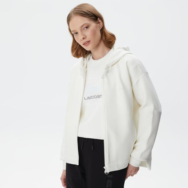  Kadın Relaxed Fit Kapüşonlu Beyaz Sweatshirt