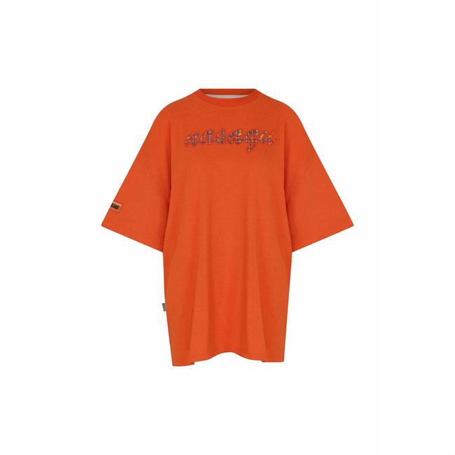  Nasaqu Kadın Zini Süper Oversize Sırtı Yırtmaçlı Nar T-Shirt