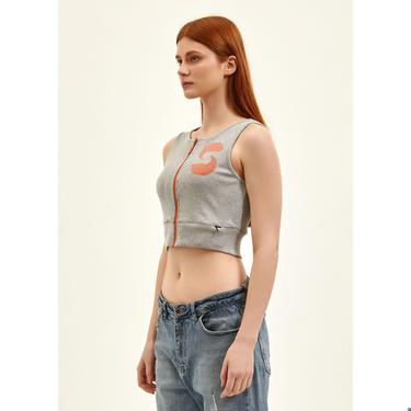  Nasaqu Kadın Aktif Fermuarlı Gri Krom Crop Top