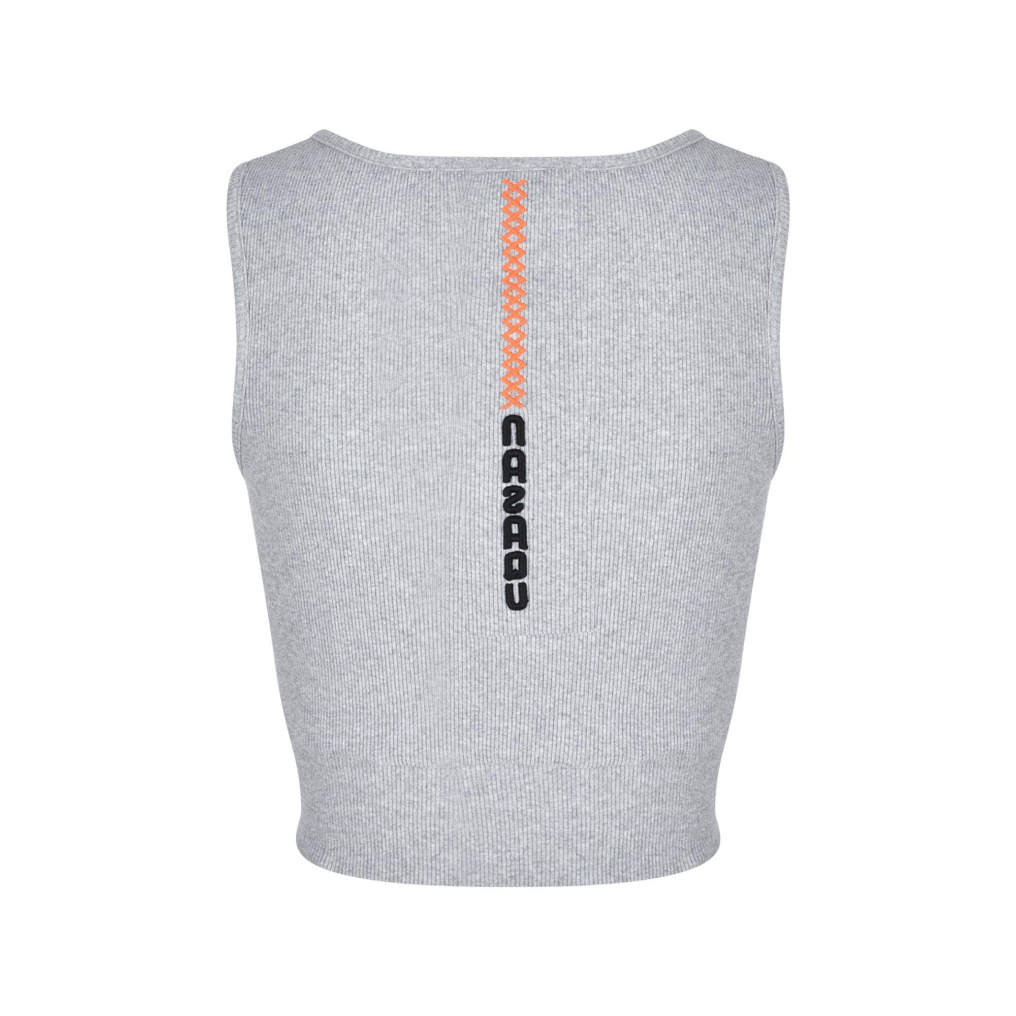 Nasaqu Kadın Aktif Fermuarlı Gri Krom Crop Top