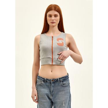  Nasaqu Kadın Aktif Fermuarlı Gri Krom Crop Top