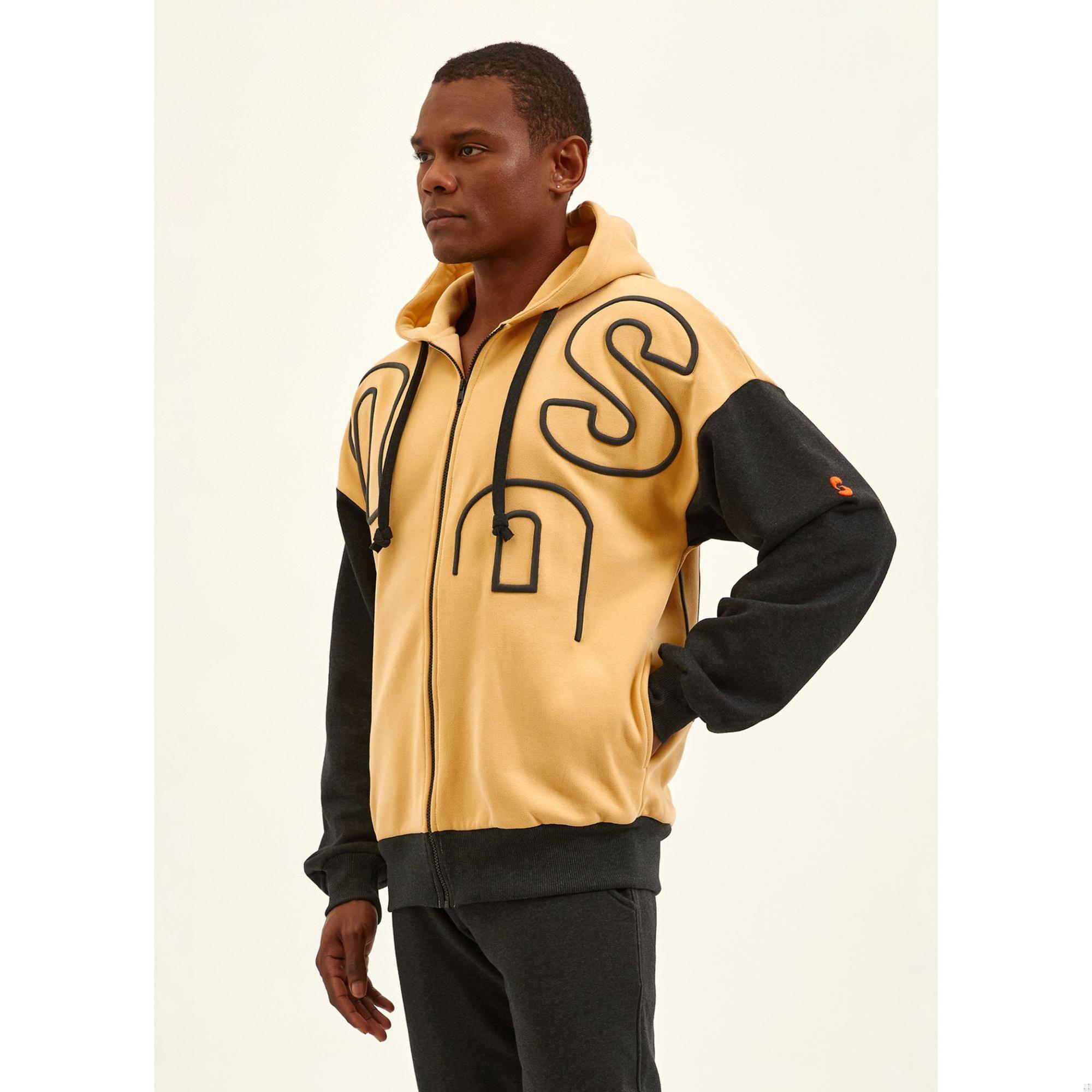 Nasaqu Erkek Kum Fırtınası Fermuarlı Antrasit &Kum Rengi Hoodie