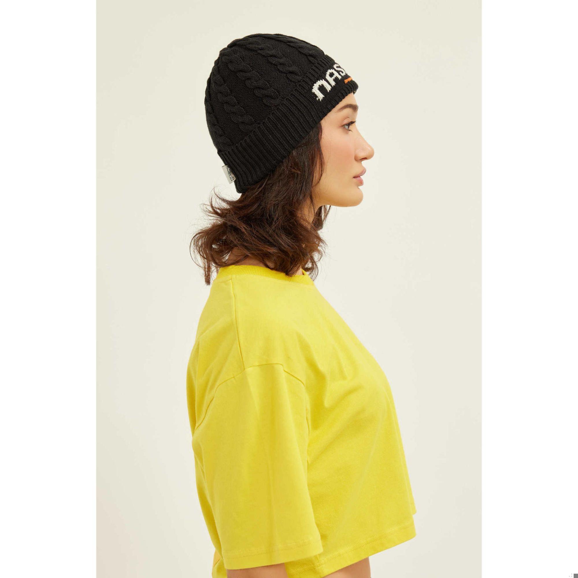 Nasaqu Unisex Satu Örgülü Siyah Bere