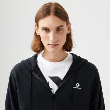  Converse Unisex Siyah Fermuarlı Hoodie