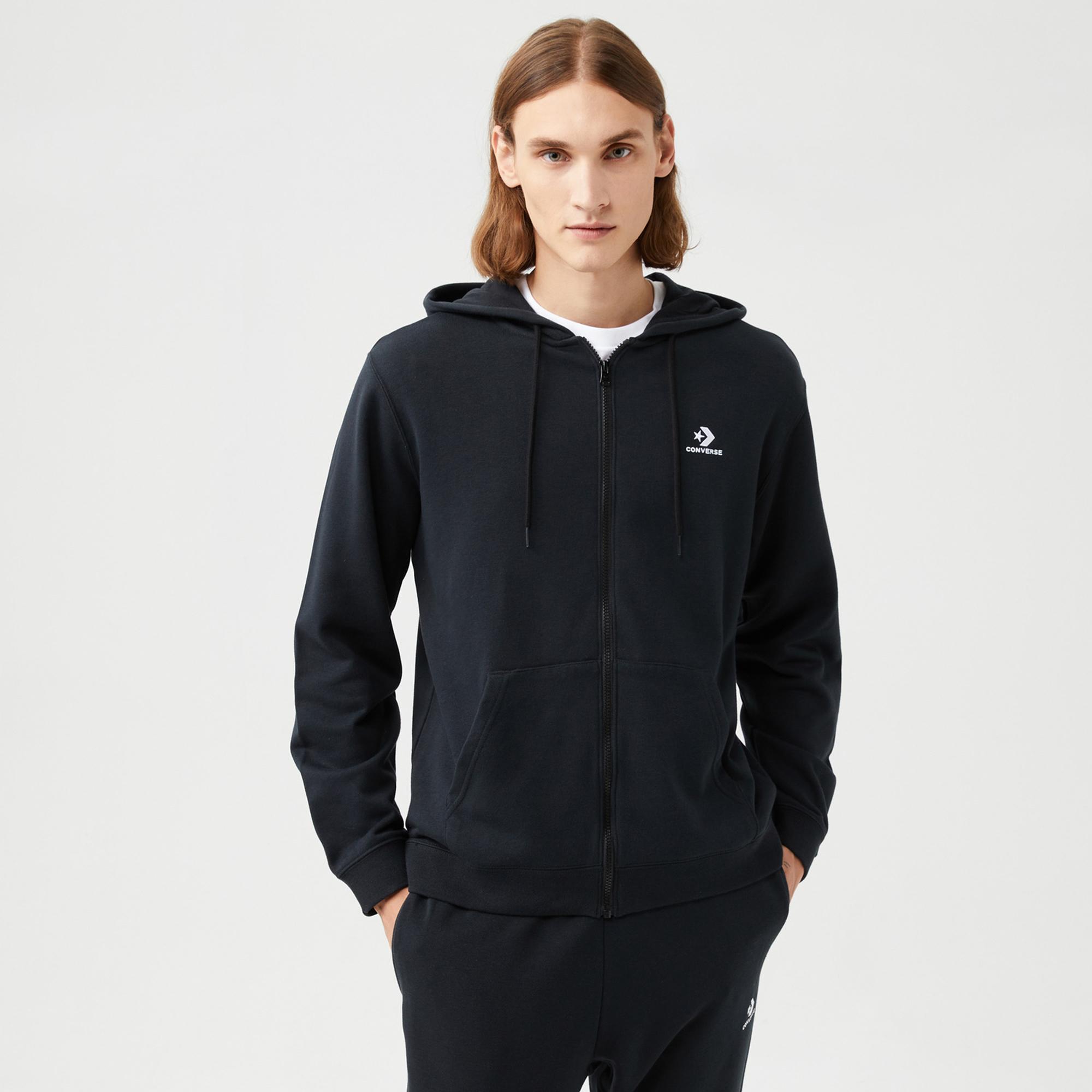 Converse Unisex Siyah Fermuarlı Hoodie