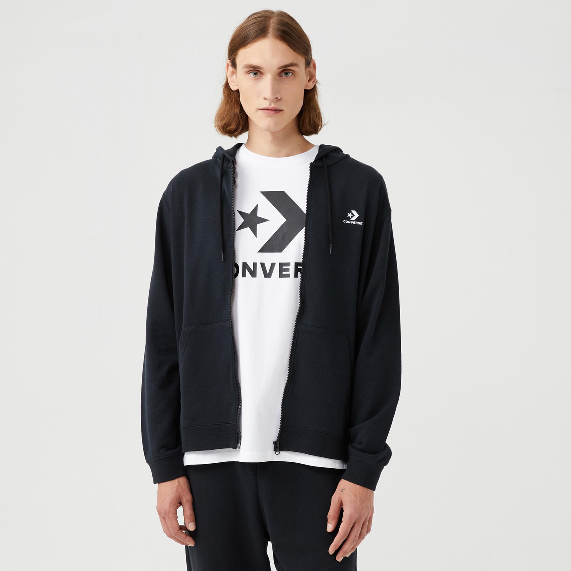 Converse Unisex Siyah Fermuarlı Hoodie
