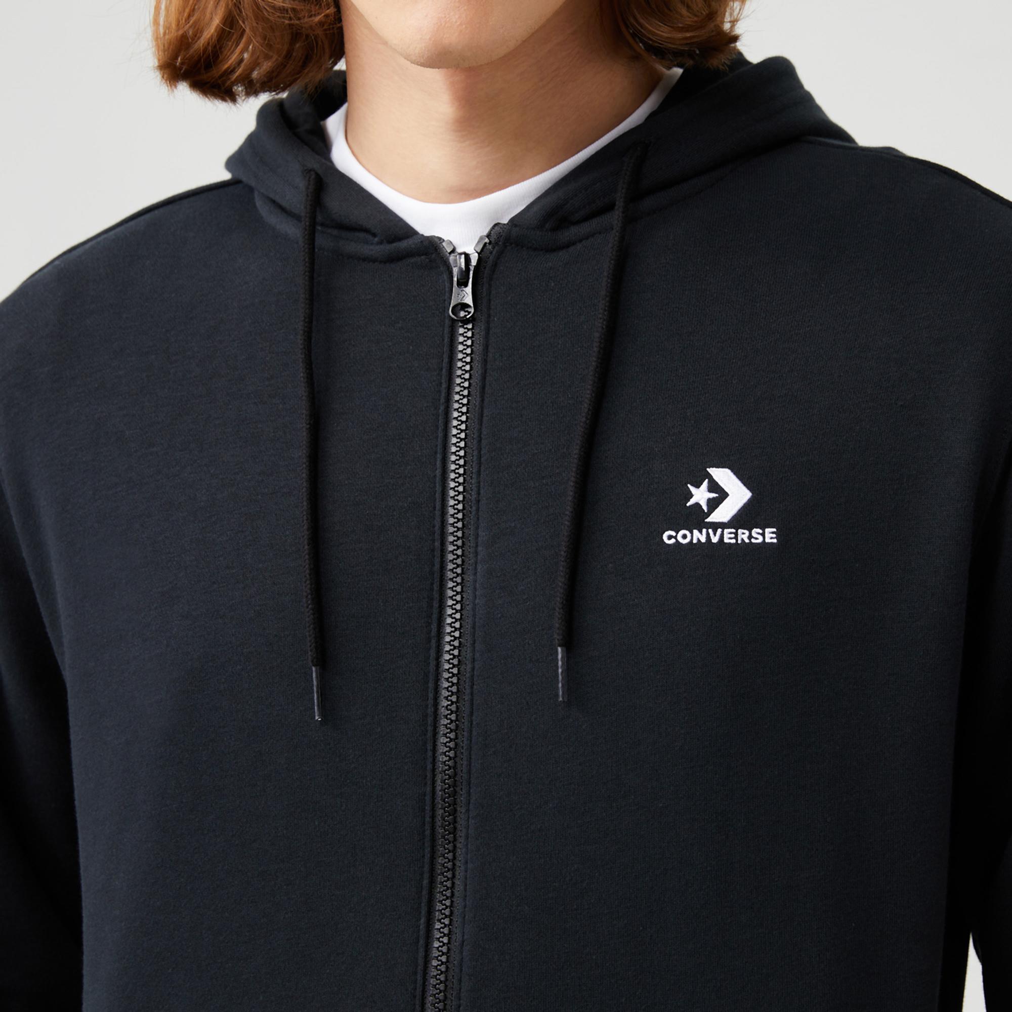 Converse Unisex Siyah Fermuarlı Hoodie