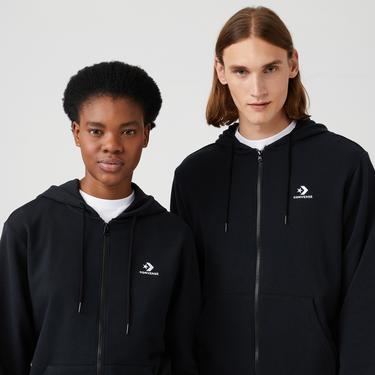  Converse Unisex Siyah Fermuarlı Hoodie
