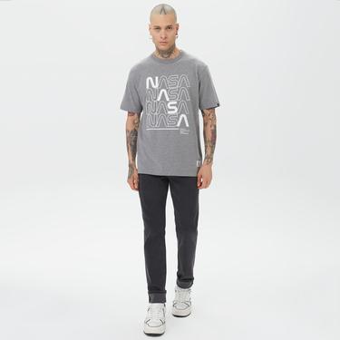  Alpha Industries Nasa Logo Print  Erkek Gri T-Shirt