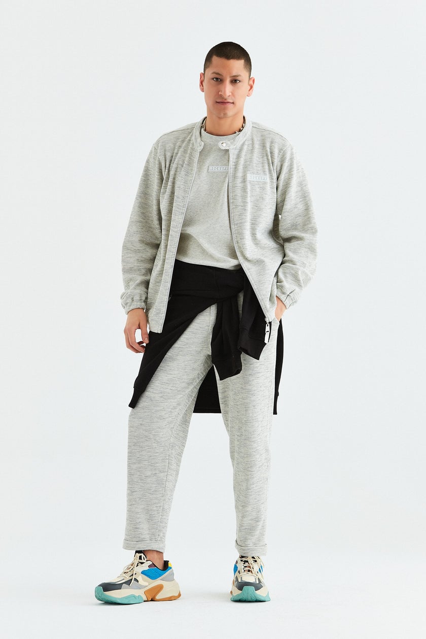  Rockupy Erkek Gandalf Gri Fermuarlı Sweatshirt