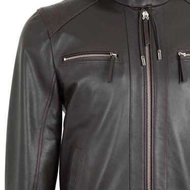  Analu Koyu Kahve Erkek Kapüşonlu Deri Mont