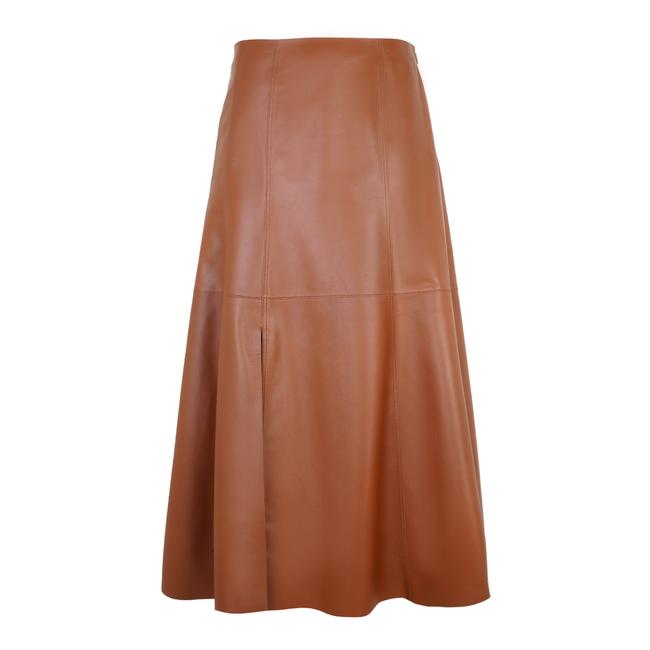  Aulii Kahve Kadın Yırtmaçlı Deri Etek