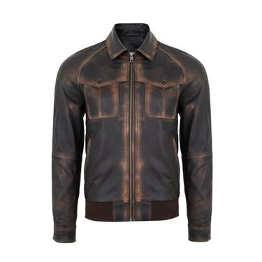  Akon Kahve Erkek Vintage Deri Mont