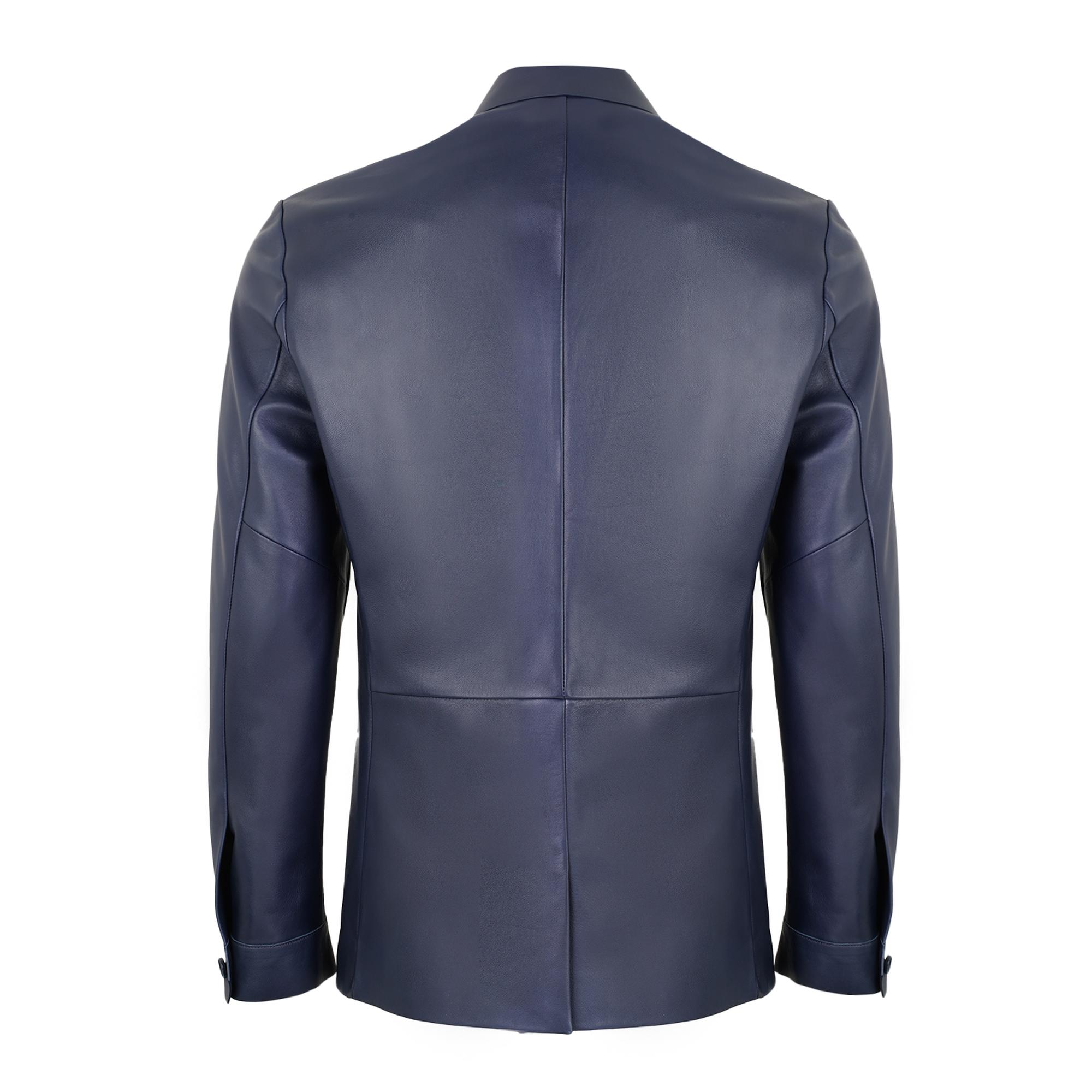 Auburn Mavi Erkek Deri Blazer Ceket