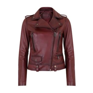  Chelan Bordo Kadın Biker Deri Ceket