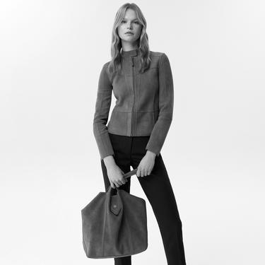  Chantoya Lacivert Kadın Biker Süet Deri Ceket