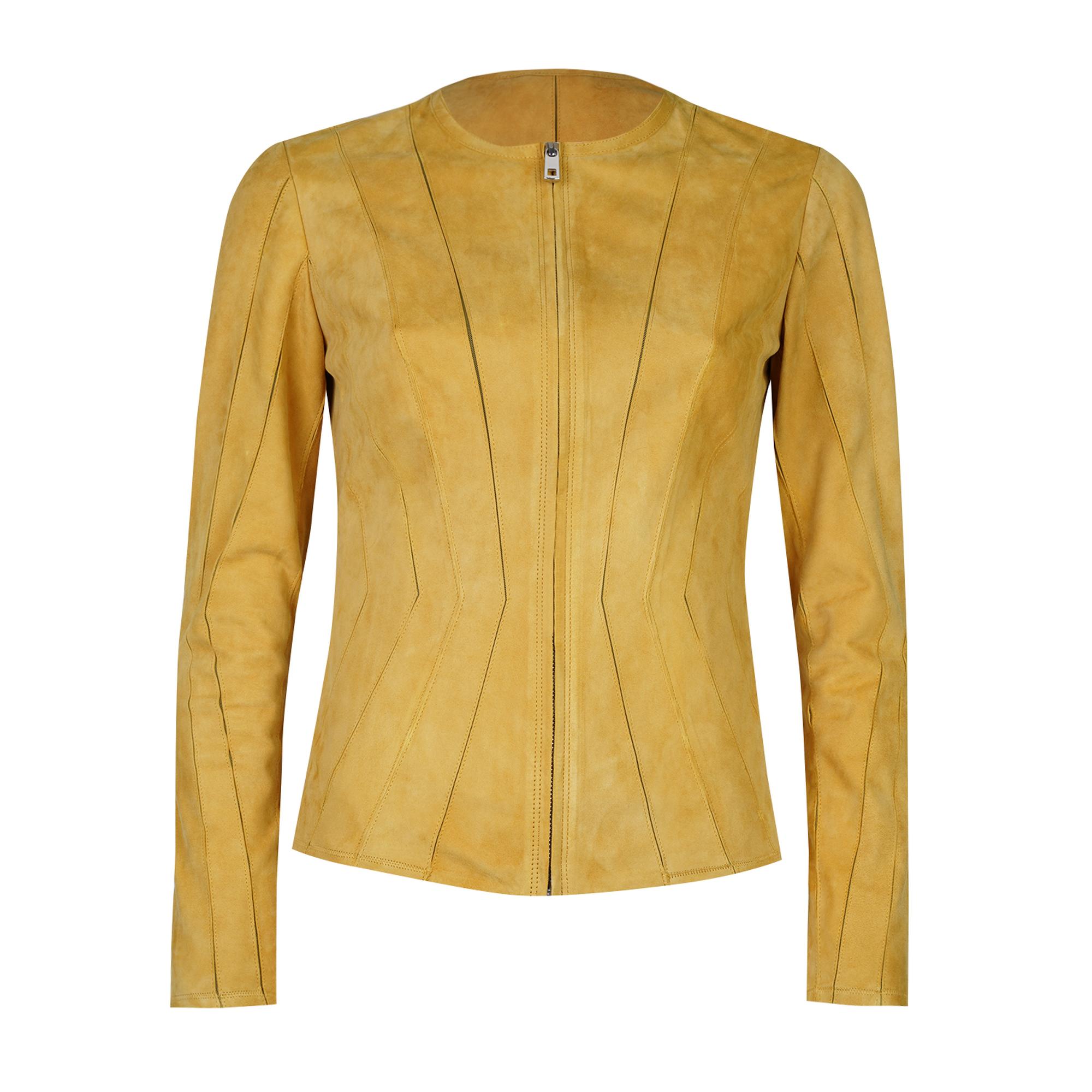 Bienna Sarı Kadın Panelli Süet Deri Ceket