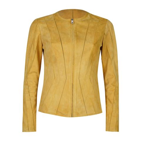  Bienna Sarı Kadın Panelli Süet Deri Ceket