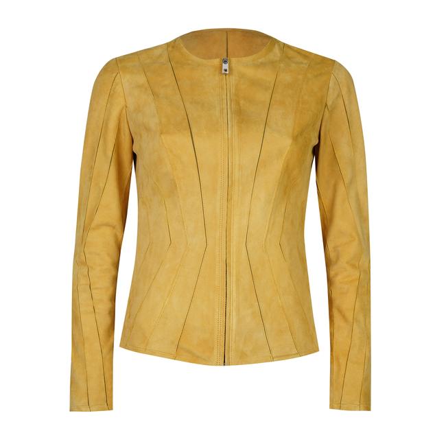  Bienna Sarı Kadın Panelli Süet Deri Ceket