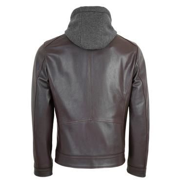  Analu Koyu Kahve Erkek Kapüşonlu Deri Mont