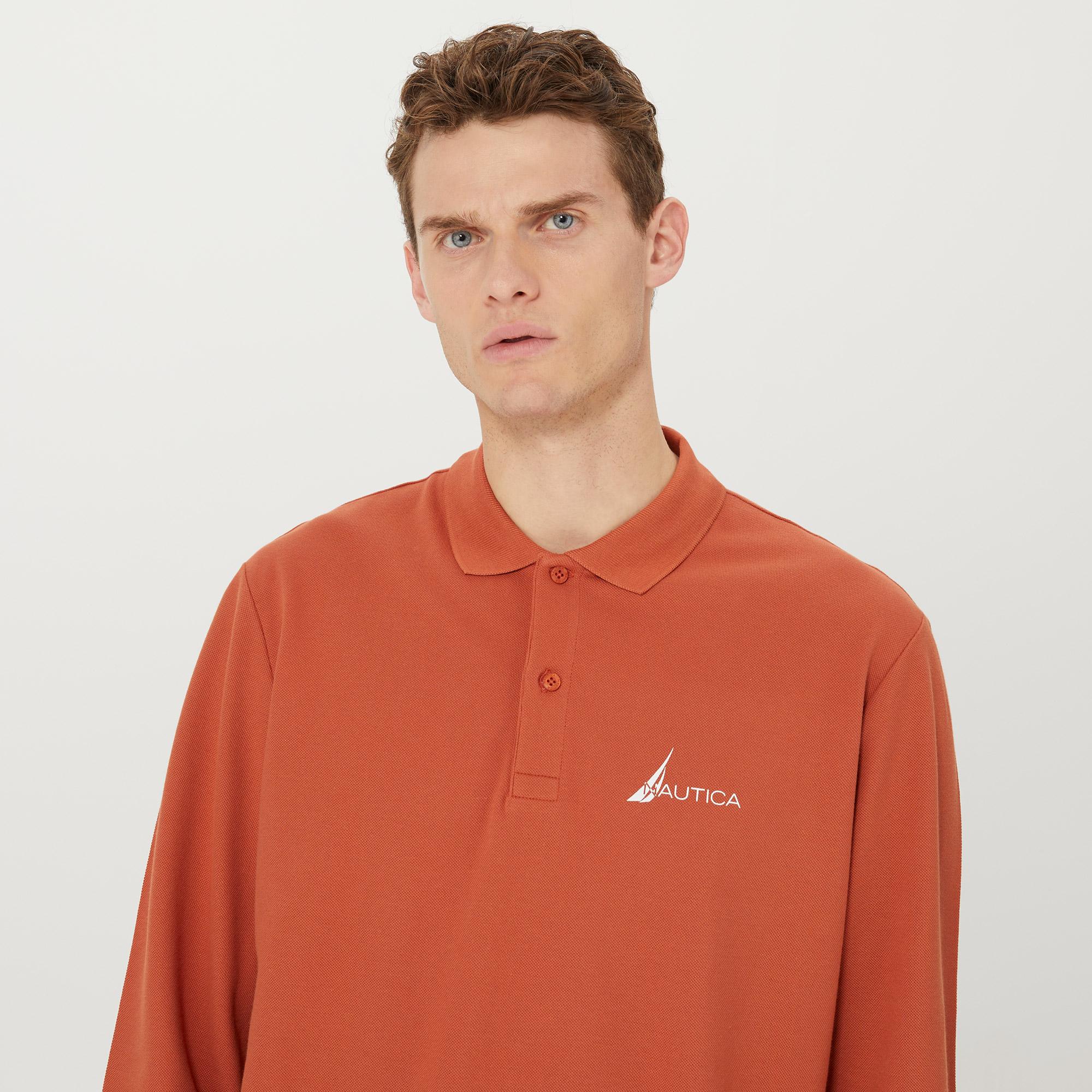 Nautica Erkek Turuncu Classic Fit Uzun Kollu Polo