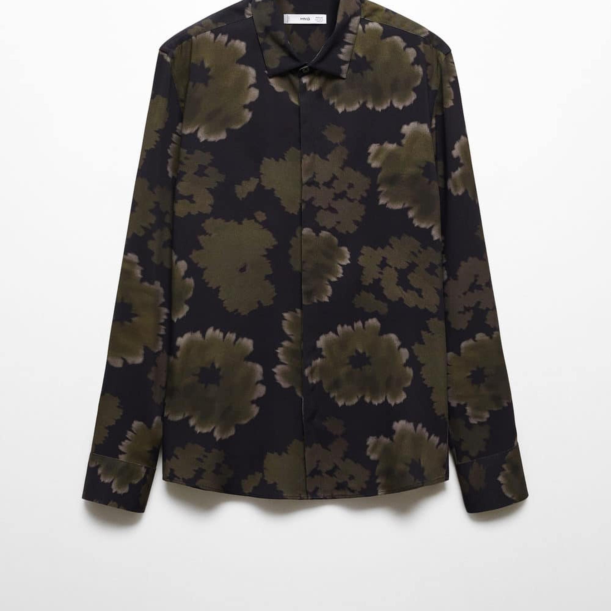 Mango Erkek Dökümlü Desenli Gömlek Haki