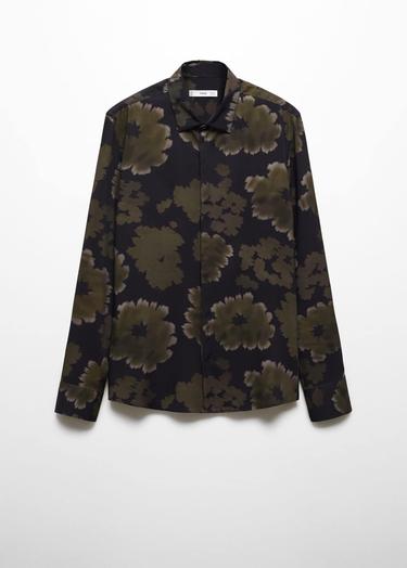  Mango Erkek Dökümlü Desenli Gömlek Haki