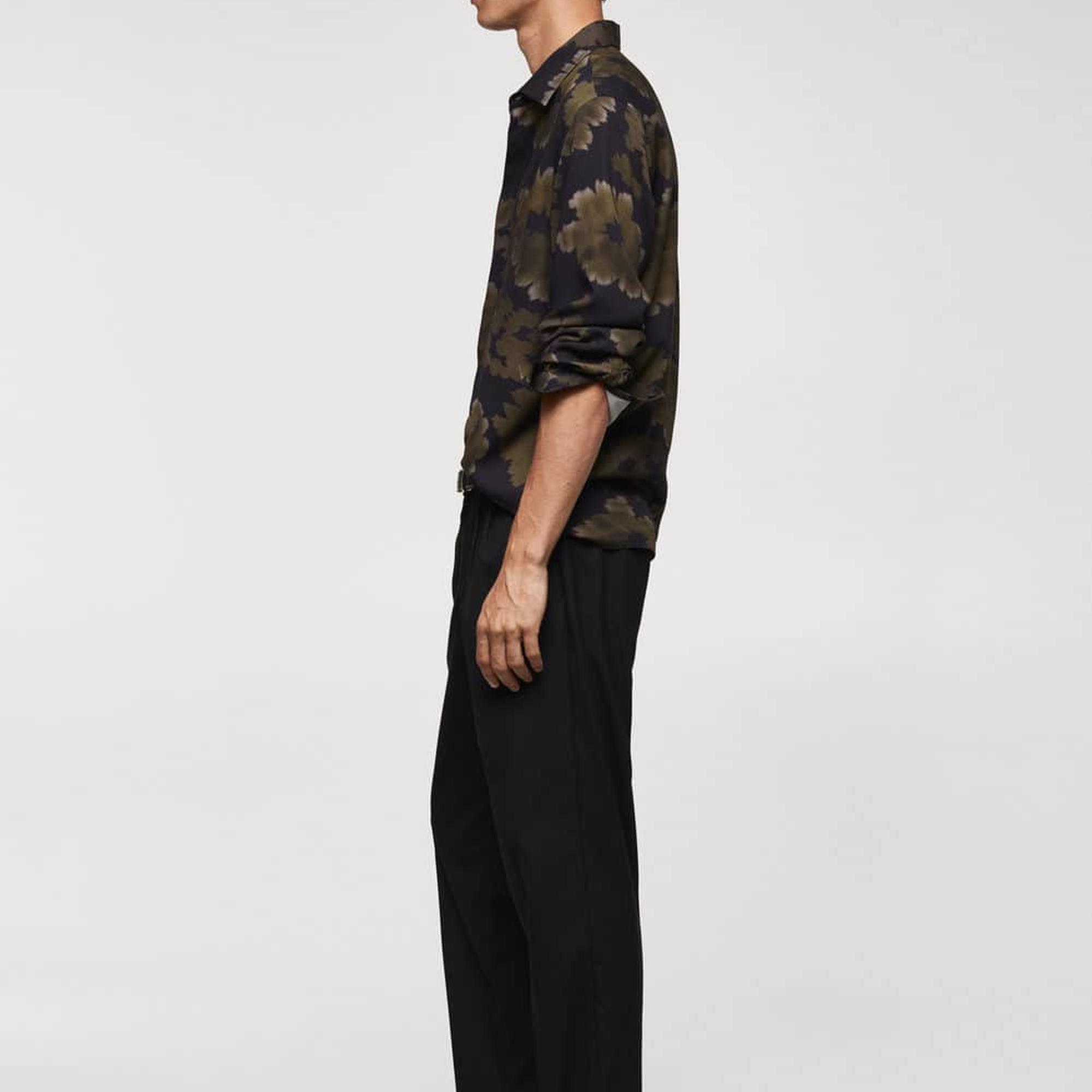 Mango Erkek Dökümlü Desenli Gömlek Haki