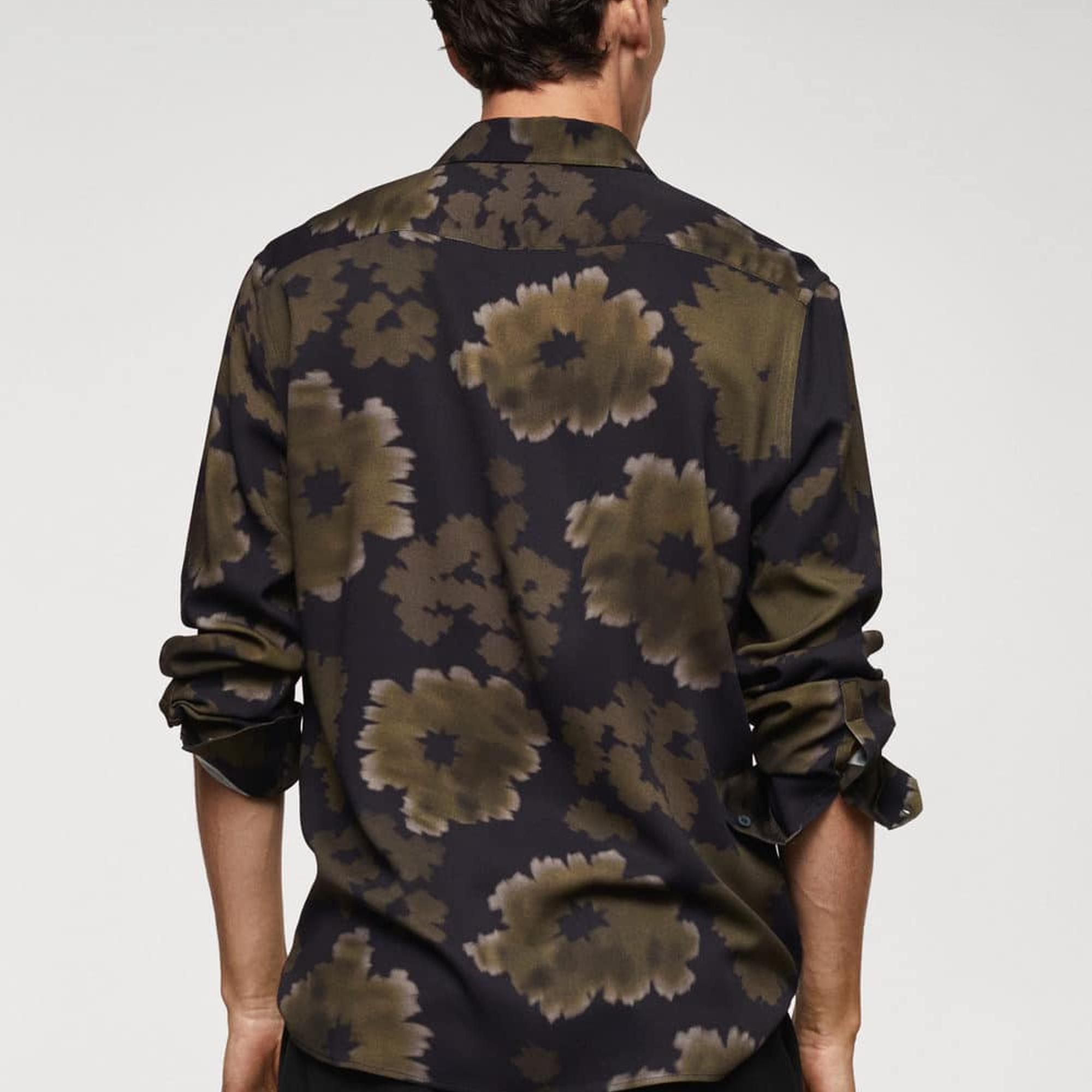 Mango Erkek Dökümlü Desenli Gömlek Haki