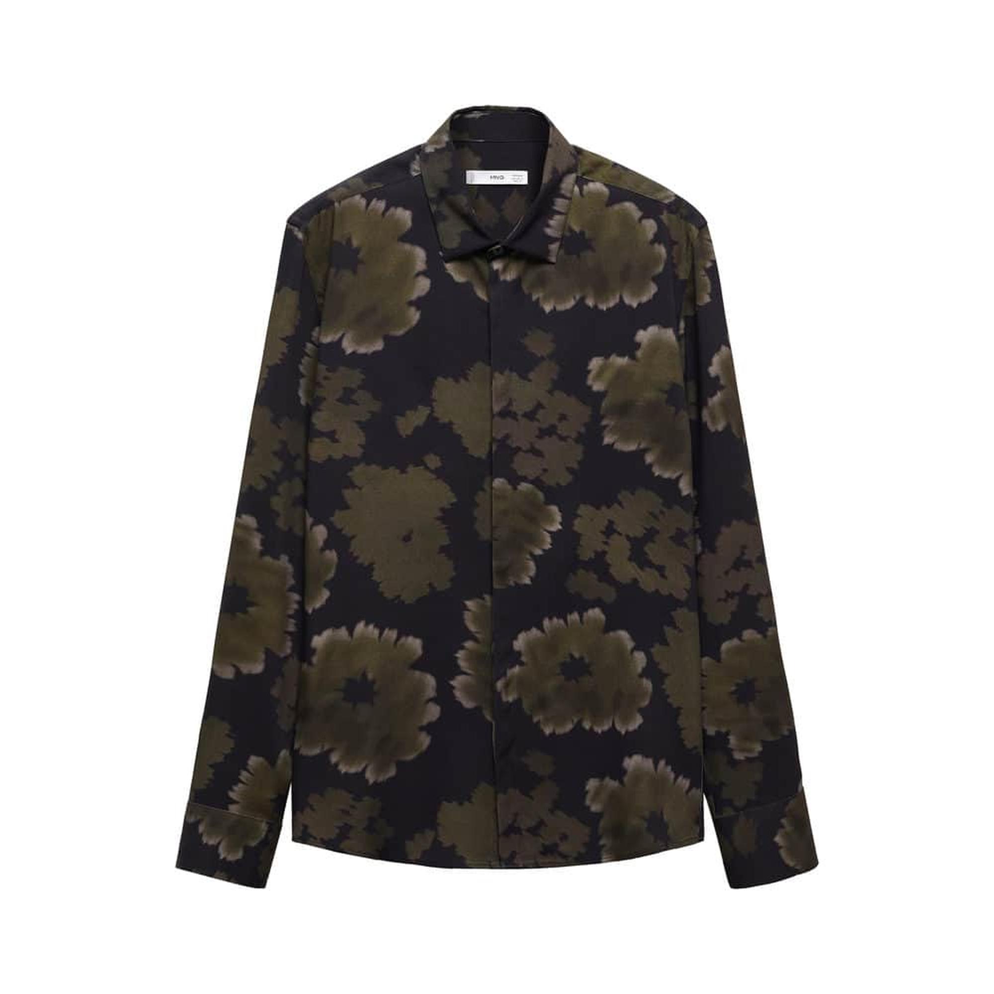 Mango Erkek Dökümlü Desenli Gömlek Haki