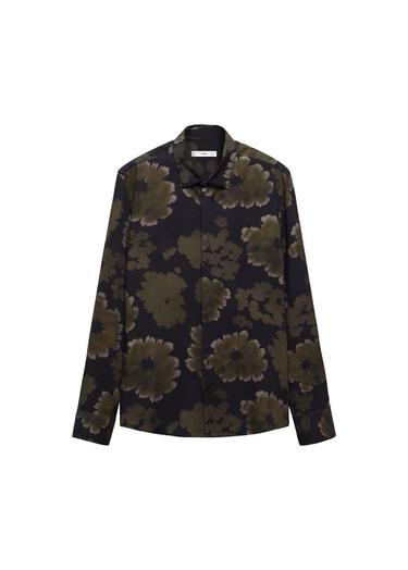  Mango Erkek Dökümlü Desenli Gömlek Haki