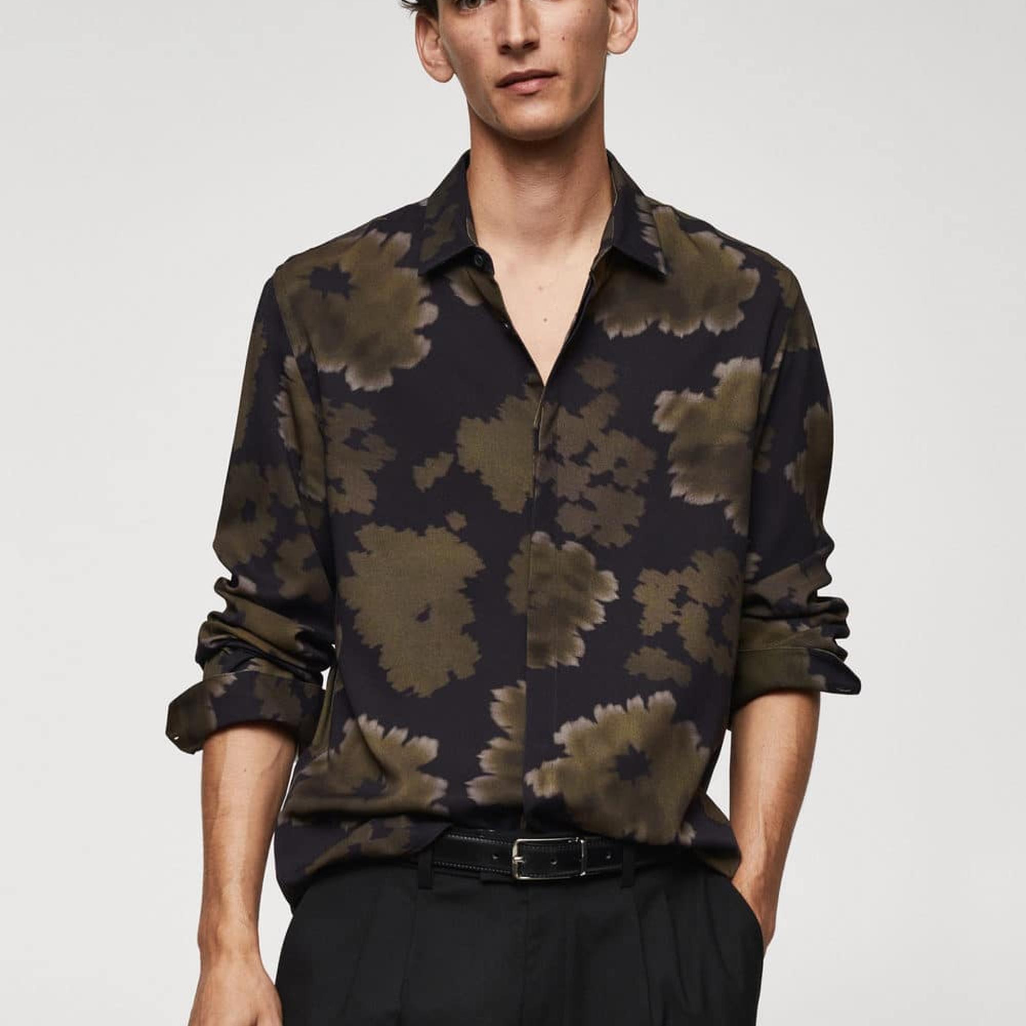 Mango Erkek Dökümlü Desenli Gömlek Haki