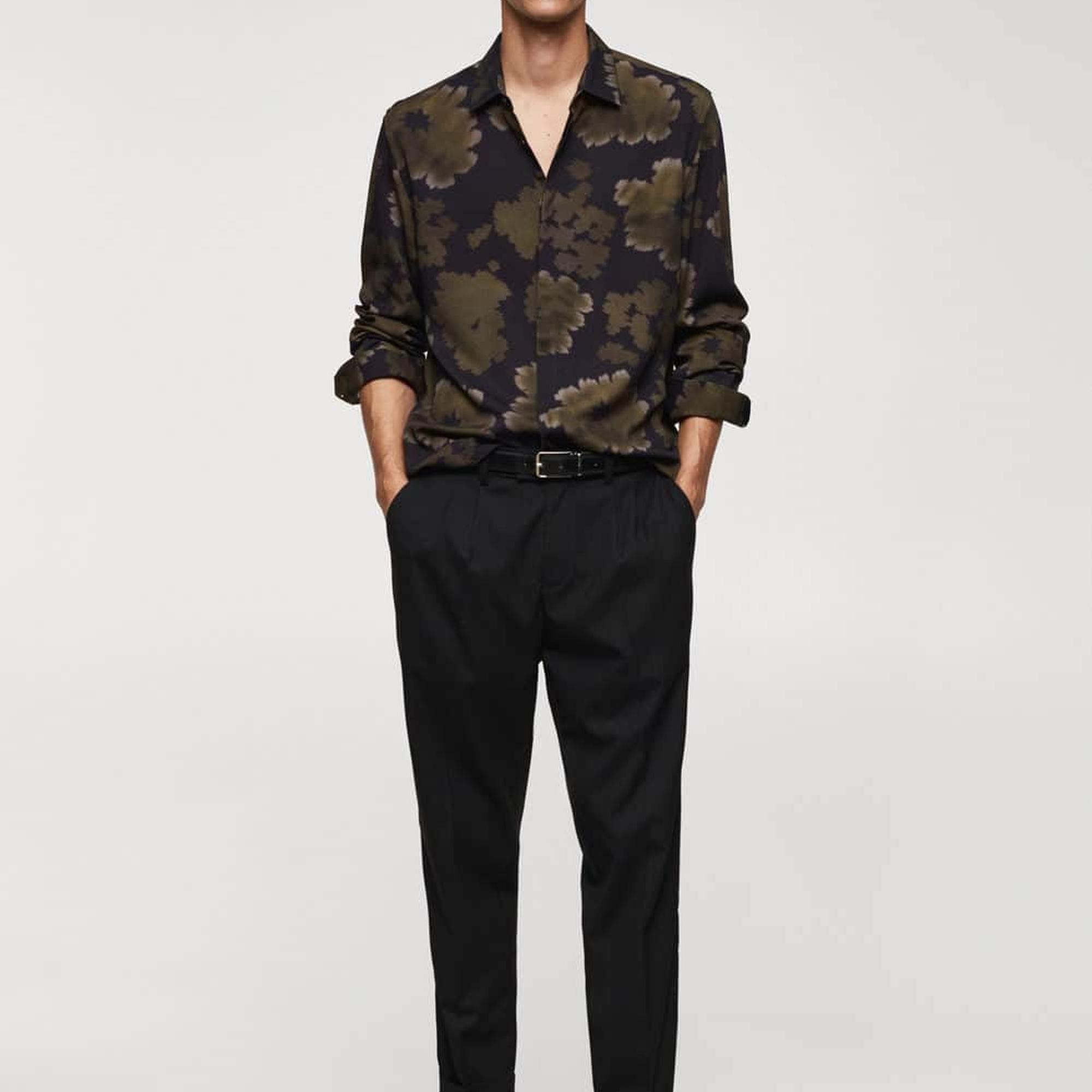 Mango Erkek Dökümlü Desenli Gömlek Haki