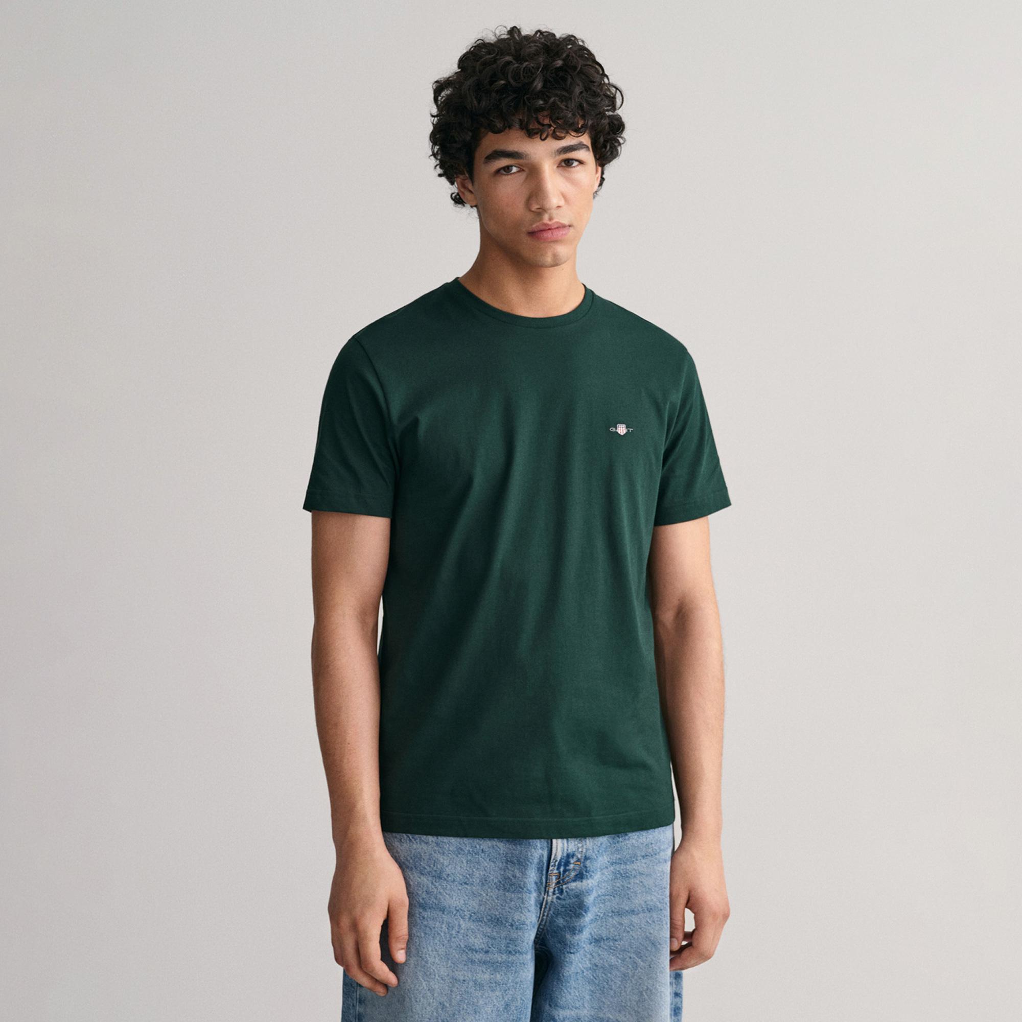 GANT Erkek Yeşil Regular Fit Bisiklet Yaka T-Shirt