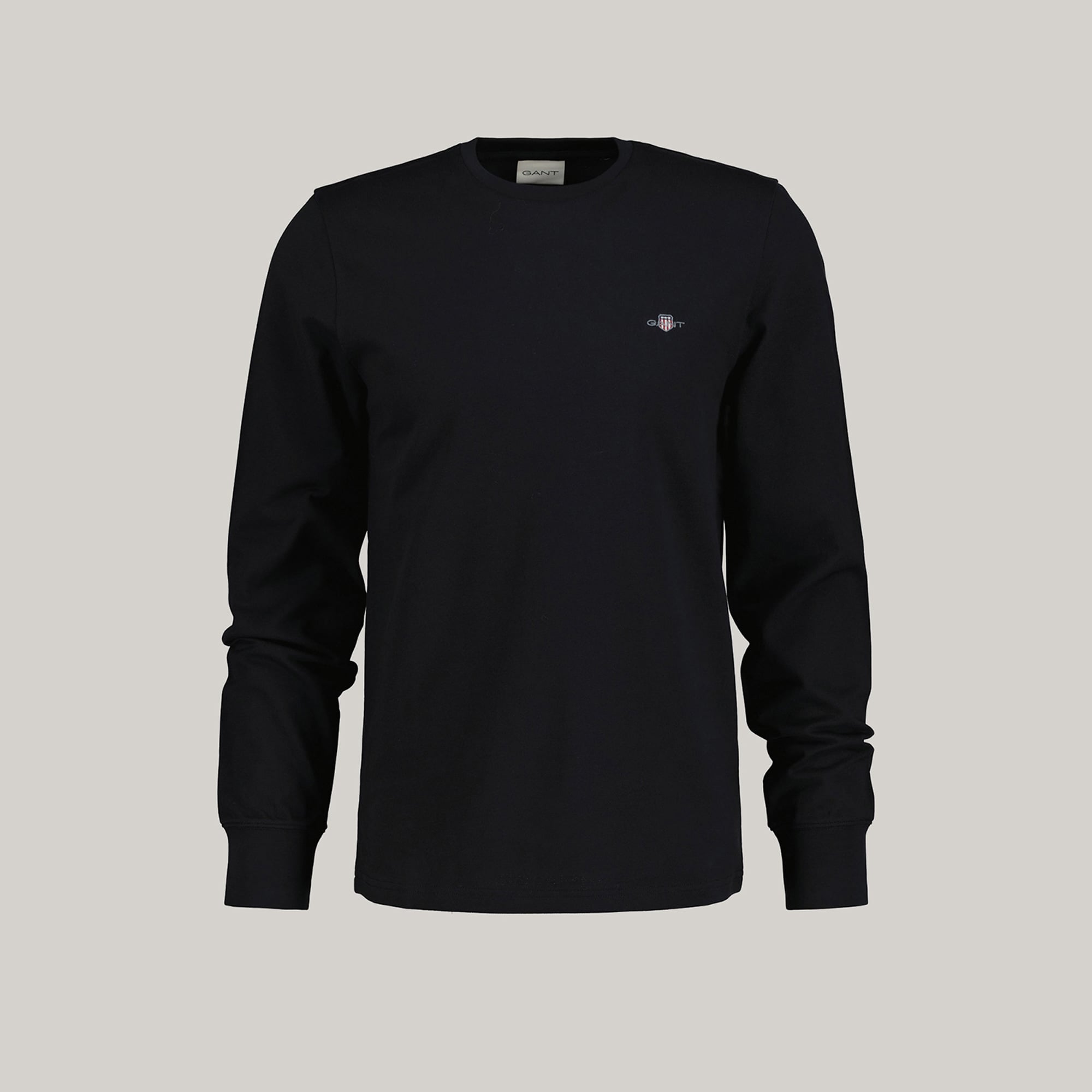  GANT Erkek Siyah Slim Fit Bisiklet Yaka Uzun Kollu T-Shirt