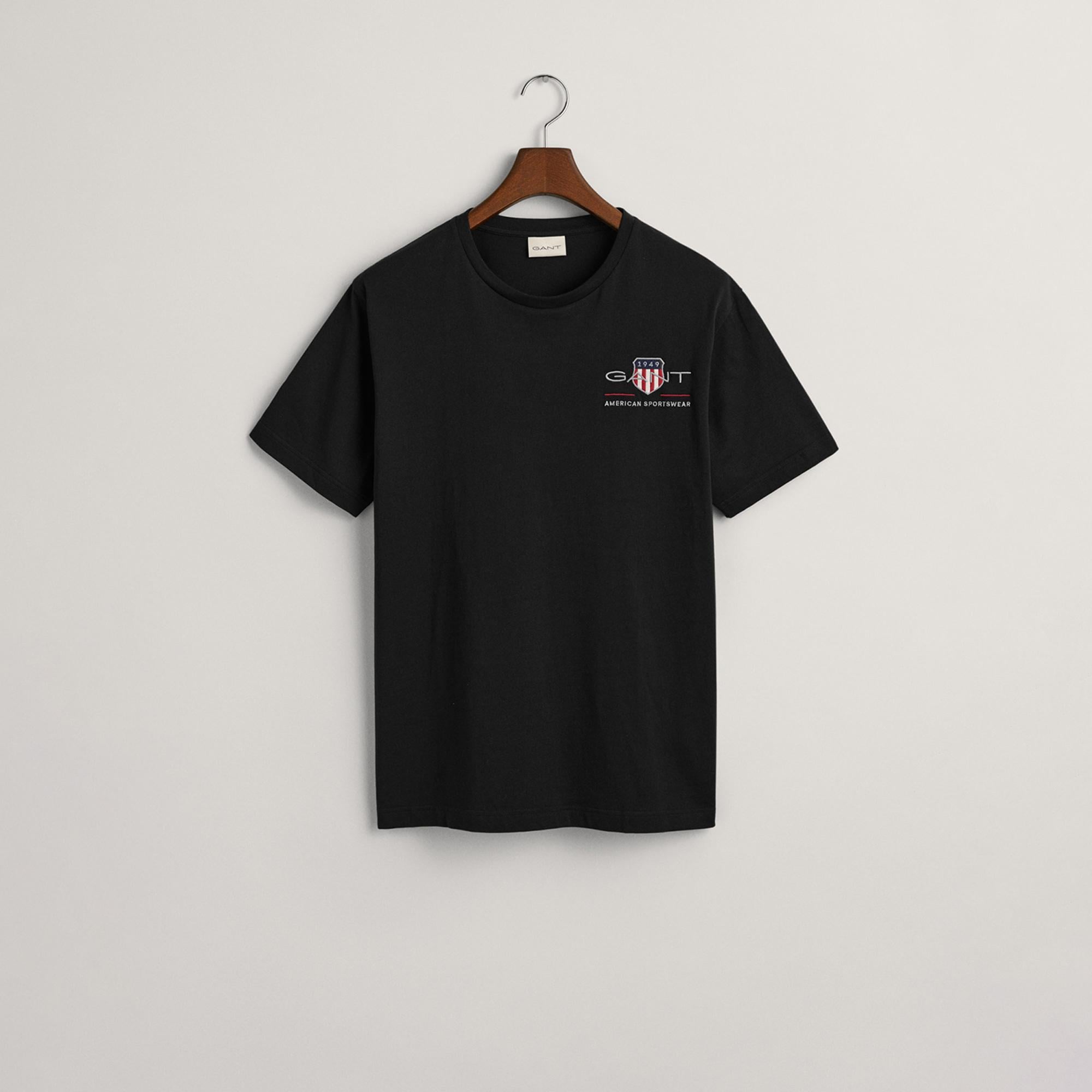 GANT Erkek Siyah Regular Fit Bisiklet Yaka Logolu T-shirt