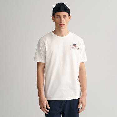  GANT Erkek Beyaz Regular Fit Bisiklet Yaka Logolu T-shirt