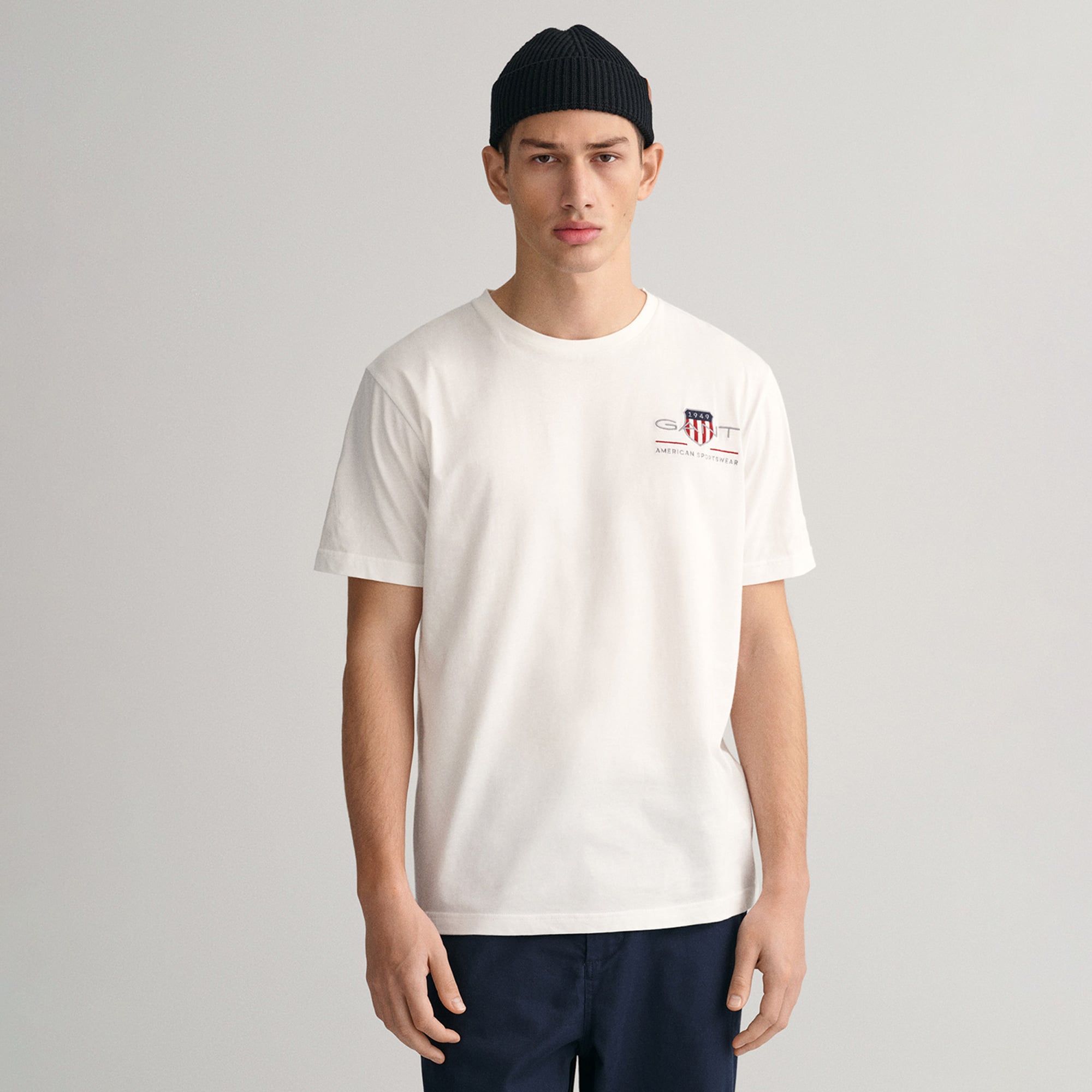  GANT Erkek Beyaz Regular Fit Bisiklet Yaka Logolu T-shirt