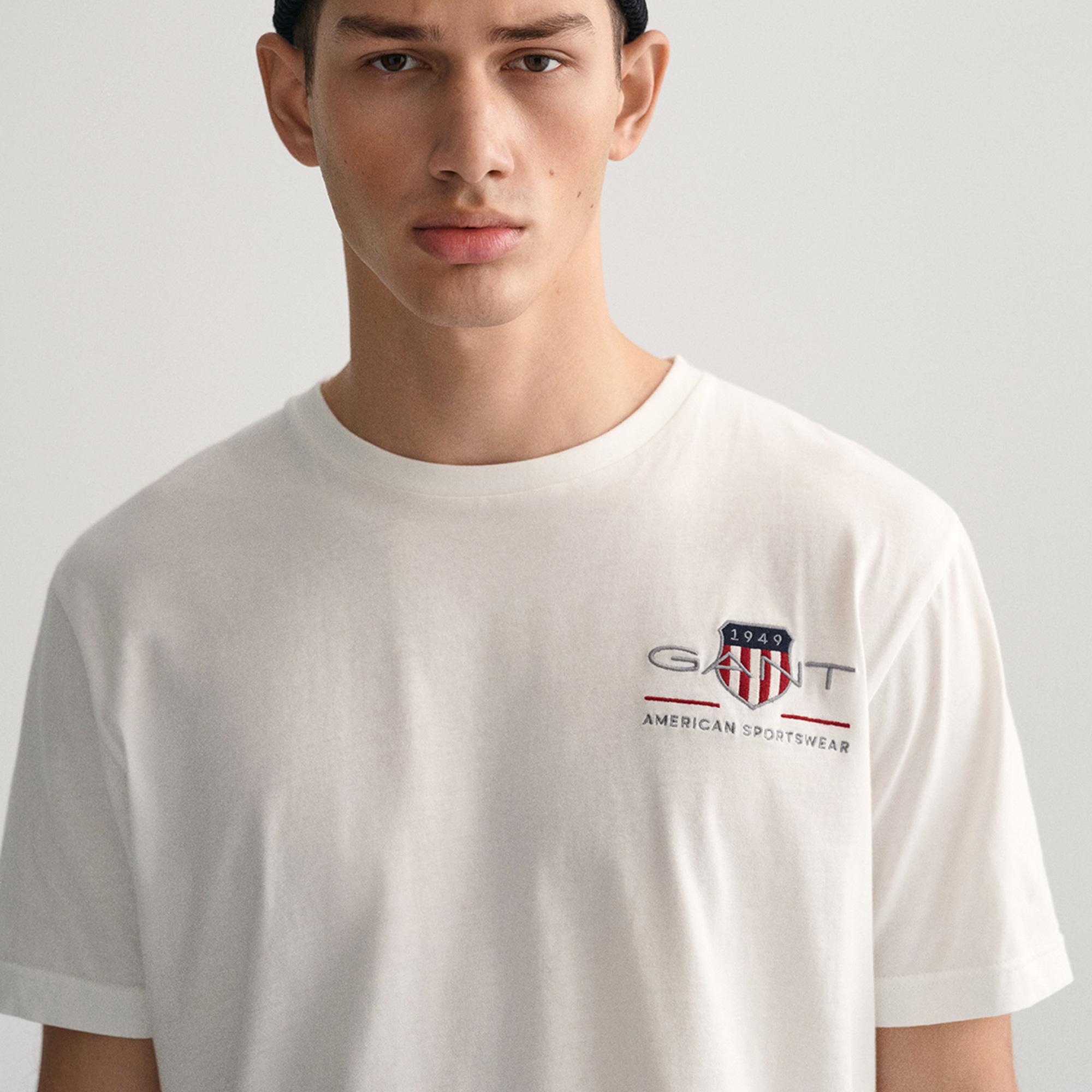 GANT Erkek Beyaz Regular Fit Bisiklet Yaka Logolu T-shirt