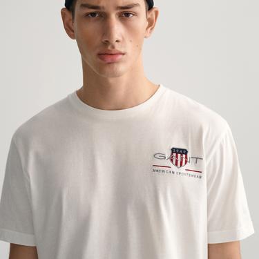  GANT Erkek Beyaz Regular Fit Bisiklet Yaka Logolu T-shirt